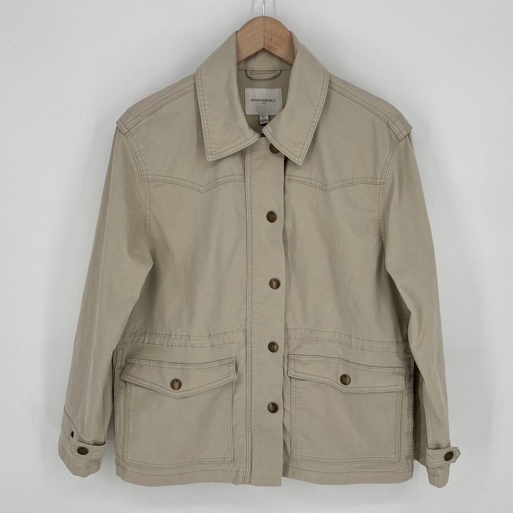 Banana Republic Womens Chino Utility Field Jacket Size M Khaki Beige Pockets